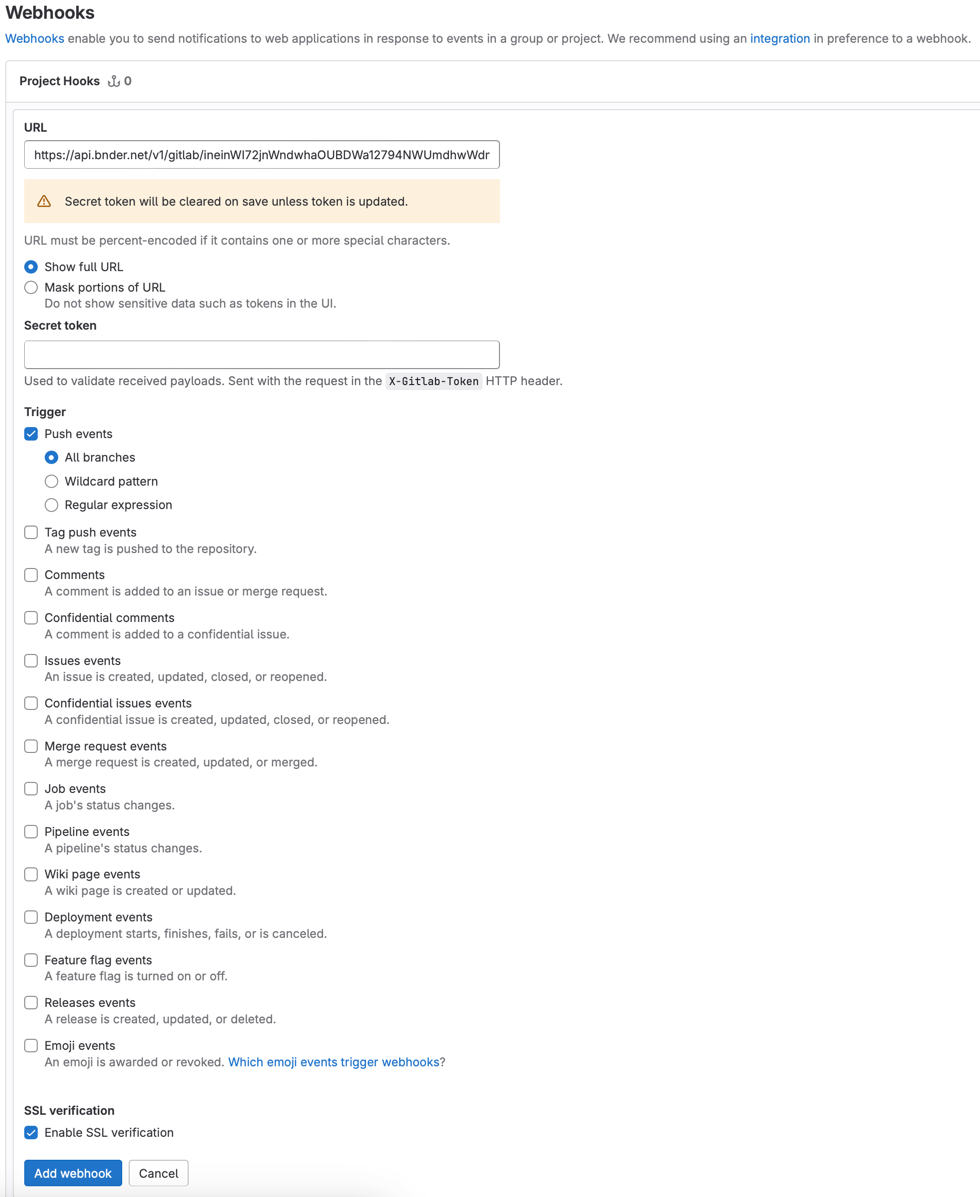 GitLab webhook settings