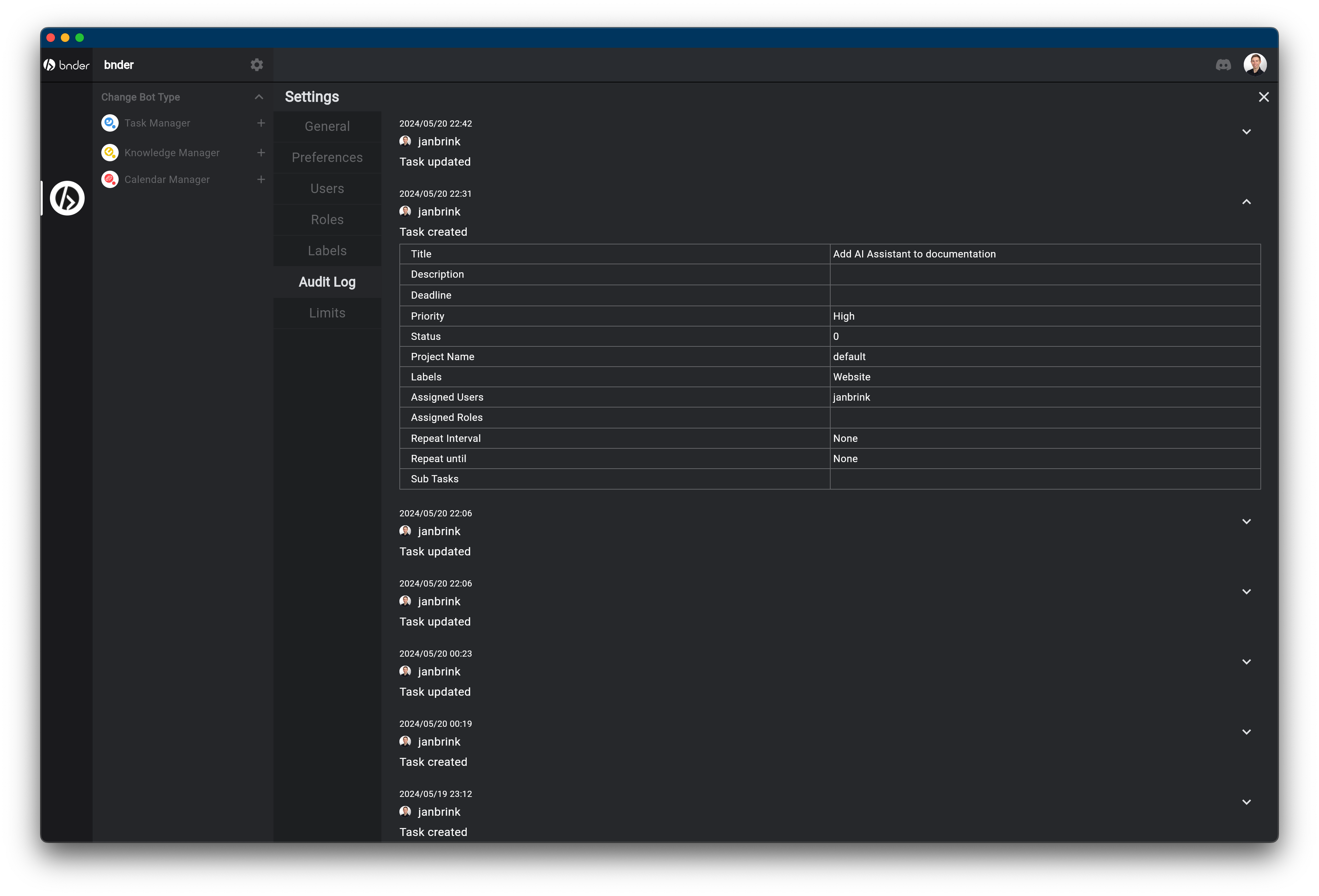 Audit Log