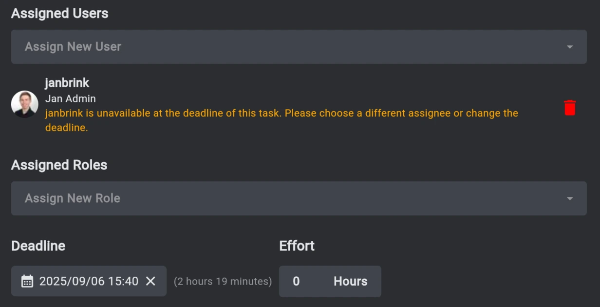 Availability check warning