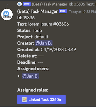 Example of linked object inside task text