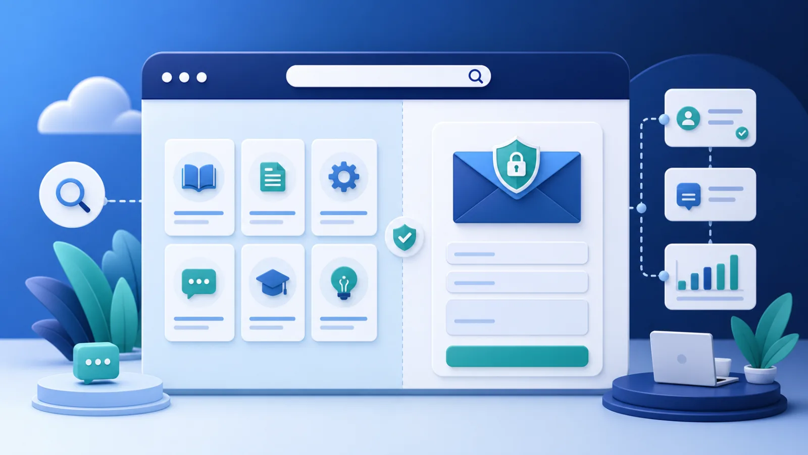 Support portal combining searchable knowledge articles with a secure private customer request form